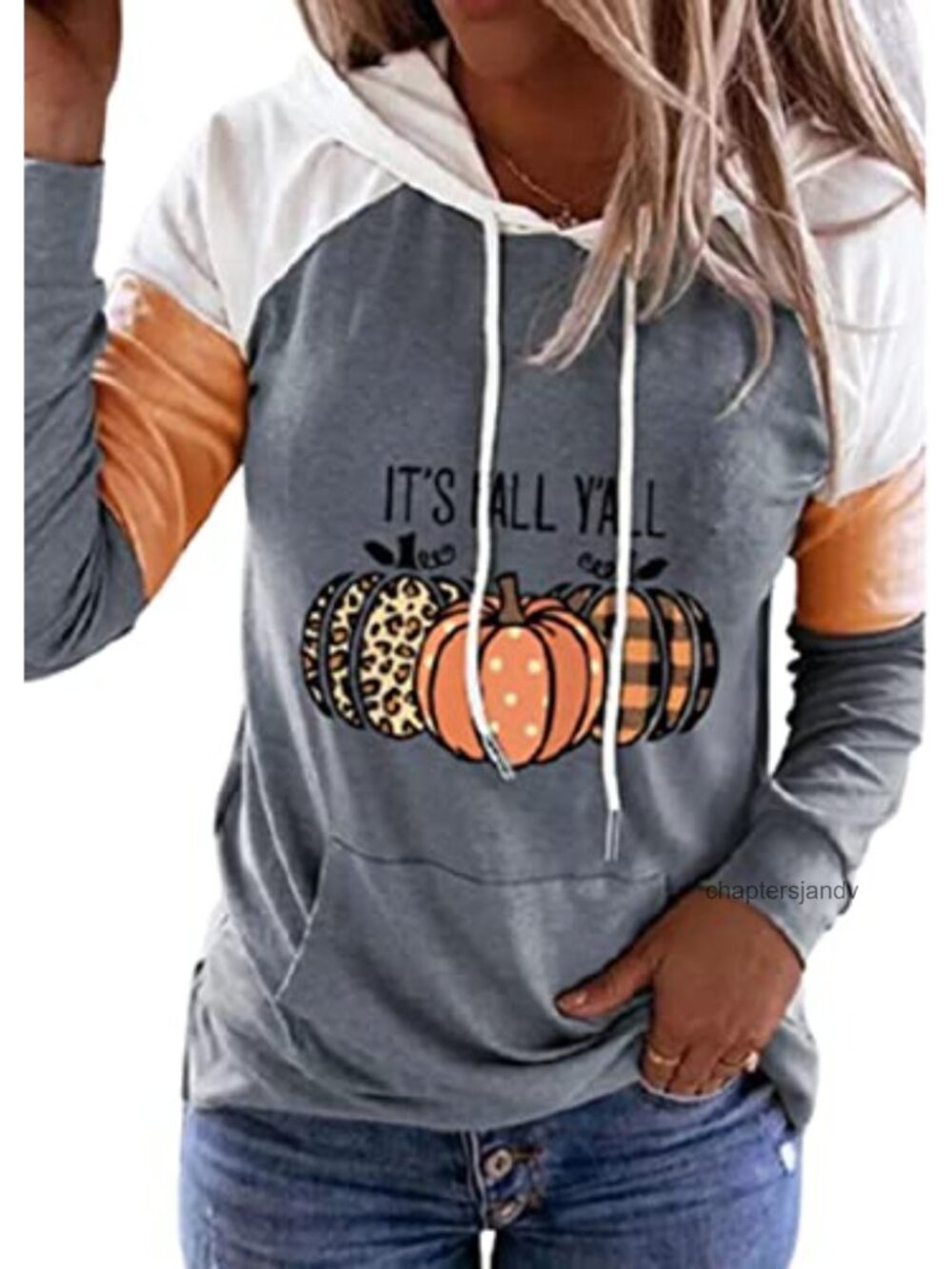 It's Fall Y'all Leopard Plaid Pumpkin Hoodie Kangaroo Pocket Women Long Sleeve